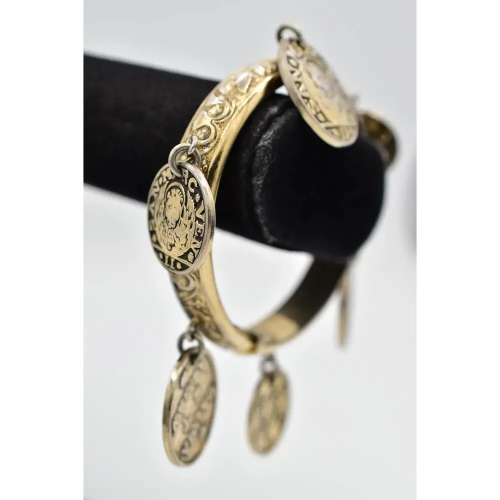 Whiting & Davis Vintage Coin Charm Bangle Bracelet Heavy Chunky Signed 70s BinAW